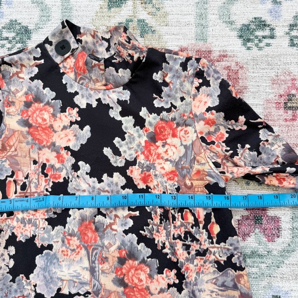 Zara Oriental Dress Mock Neck Asian Print - Picture 7 of 9